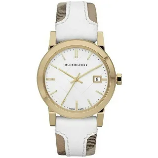 Burberry BU9110 Leder Weiß Großes Karo Damenuhr