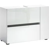 welltime Waschbeckenschrank MISTER, Bad-Unterschrank, 83 cm breit, 1 Klappe, 1 Tür, 1 Schublade Badmöbel, Hochglanz lackiert, Made in Italy, mit Siphonausschnitt