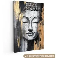 OneMillionCanvasses® Leinwandbild Buddha - Pinselstriche - Gold - Abstrakt, Fotodruck (1 St), Leinwand Canvas Wandbild, Wanddekoration 20x30 cm