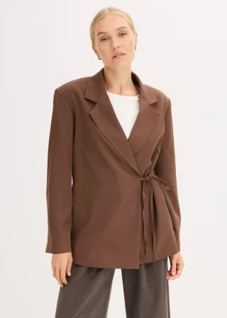 bonprix Oversize-Blazer, braun, Gr.50, Leger ausfallender Blazer mit asymmetrischer Taillen-Schnürung