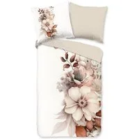 good morning Wendebettwäsche Vester, Renforcé, 2 teilig, 100% Baumwolle, Renforcé, Reißverschluss, Wendeoptik, Blumen, cream