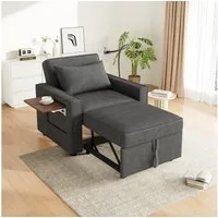i@home Relaxsessel 1-Sitzer Sofa, faltbares Schlafsofa (platzsparend für Wohnzimmer und Schlafzimmer), mit USB-Ladeanschluss und Handyhalter, Grau/Beige