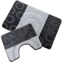 oKu-Tex Badematte Badgarnitur 2-teilig mit Ausschnitt, weich & rutschfest, fußbodenheizungsgeeignet, strapazierfähig, Polypropylen, WC-Vorleger Set mit Ausschnitt, weicher Flor, waschbar, flauschig