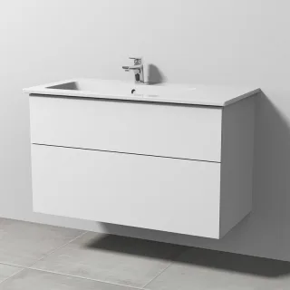 Sanipa 3way Keramik-Set Venticello Keramik-Waschtisch und Unterbau mit 2 Auszügen, Weiß-Soft SM32543