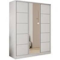 Masseno Schwebetürenschrank PINA 150 cm Kleiderschrank mit Spiegel 3 Türen und 4 Schubladen Weiß