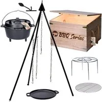TP Schmortopf Dutch Oven, Feuertopf Geschenk-Set in Holzkiste Potjie Kessel aus Guss