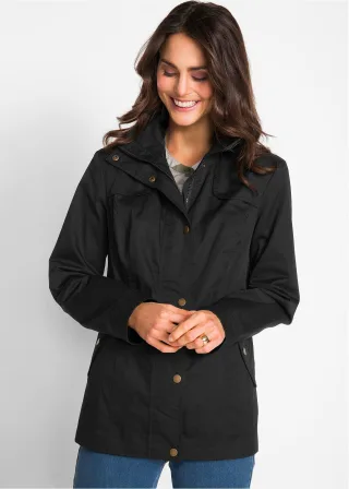 bonprix Jacke mit Stehkragen, schwarz, Gr.46, Komfortable Jacke mit komfortablen Seitentaschen, 100% Baumwolle