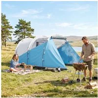 Outsunny Tunnelzelt 3000mm Wasserabweisend Gruppenzelt mit 2 Räumen, Tragetasche, Personen: 3 (Campingzelt, 1 tlg., Familienzelt), für Garten, Campingplatz, Blau