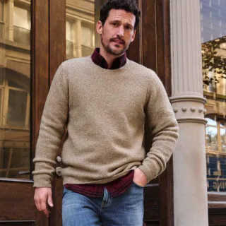 Weicher Pullover im Strukturstrick, Herren,  Braun, Wolle/Polyester/Polyacryl, by Lands' End