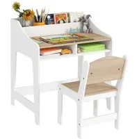 AIYAPLAY Kindertisch mit Stauraum, für 3-8 Jahre (Schülerschreibtisch, 2-St., Kinder Schreibtisch und Stuhl), für Kinderzimmer, Naturholz