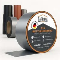 DAPRONA Dichtband (Butylband, Panzertape 10m x 50mm, 1 Stück Alu Dichtungsband Alu, 1-St) Reparaturband, Dichtband Fenster Dachrinne, wasserfest, hitzebeständig