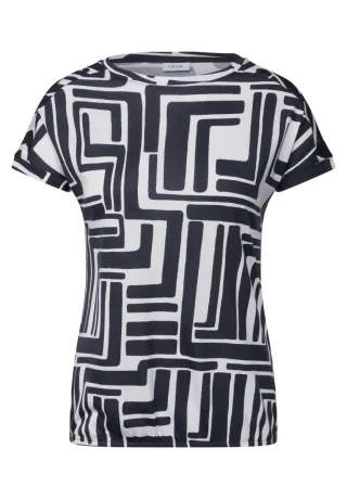 CECIL - Print-Shirt mit Knopfdetail blau/weiß - Gr. - XS