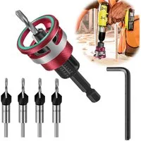 JOYOLEDER Senkbohrer 6 tlg Kegelsenker-Bohrer-Set, Bohrsenker mit Tiefenanschlag, (Senker Holzbohrer mit 1/4" Hex Schaft, präzise Bohrungen, für Holzverarbeitung)