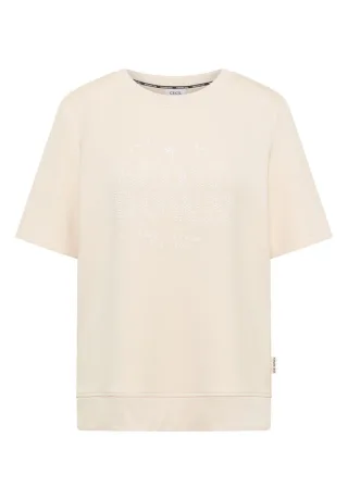 Cecil - Kurzarm Sweatshirt mit Wording beige - Gr. - S