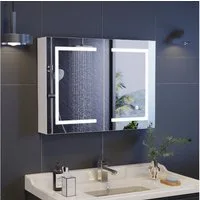 ADWOLT Badezimmerspiegelschrank Spiegelschrank mit LED-Beleuchtung (Set, 1-St., Badezimmerschrank mit Spiegel und 2 Türen) Wandschrank mit Ablage, Touchschalter, 60 x 80 x 13.5 cm, Weiß