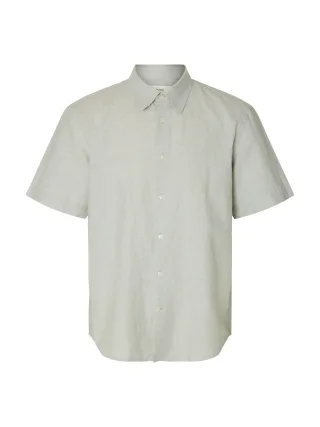 selected men - SLMREGCLAUS CLAY LINENBLEND SS SHT NOOS Aqua Gray - Gr. - XL