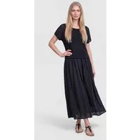 PEKIVESSA Sommerkleid Lässiges Midikleid im angesagten Lagen-Look aus Baumwolle-Leinen-Webstoff