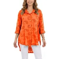 dy_mode Longbluse Damen Longbluse Oversize Tunika Boho Baumwollbluse Sommerbluse in Unifarbe, mit Paisley Lochstickerei, in Vokuhila-Schnitt