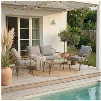 IDIMEX Gartenlounge-Set CAIRO, (4-tlg), Gartenmöbel Lounge-Set Balkonmöbel Rattan braun grau