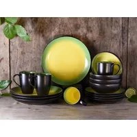 CreaTable Kombiservice Geschirr-Set HOT (16-tlg), 4 Personen, Steinzeug, Service, interessanter Farbverlauf, 16 Teile, für 4 Personen