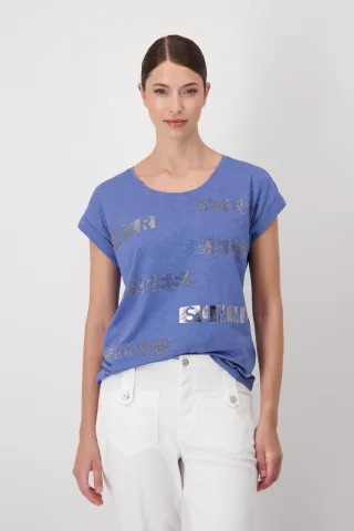 monari - Shirt mit Schmuckschrift denim blue - Gr. - 42