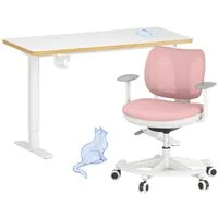 FLEXISPOT Schreibtisch Kinderschreibtisch Höhenverstellbar (16mm Abgerundete Tischecken, LED-Display & 3 Speichertaste), MIT 2xHaken& 1xBecherhalter, Kindertisch Stuhl Set