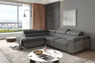Ecksofa Sofa JADE Stoff Sawana Dunkelgrau mit Schlaffunktion Ottomane Links