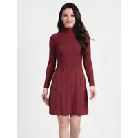 PEKIVESSA Strickkleid Kurzes Rippstrick-Kleid tailliert mit ausgestelltem Rockteil