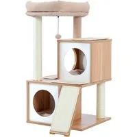 PAWZ Road Kratzbaum Holz Kratzbaum Katzenbaum Sisal Katzenmöbel Katzenhöhle, Grau, aus Holz