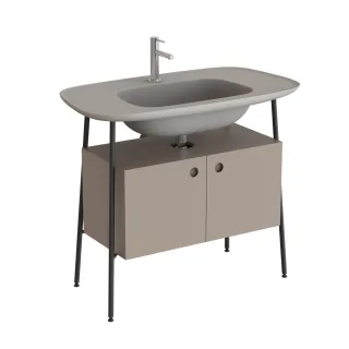 VitrA Plural Set 100 cm Waschtischunterbau mit 2 Türen und Möbelwaschtisch Sandbeige Matt,81028 81028
