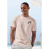 Beachtime T-Shirt, sommerliches Shirt mit modischem Palmen Print Regular-Fit, mit kleinem Print vorn und großem Print hinten