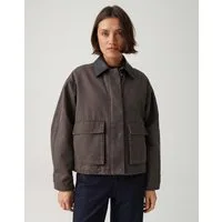 OPUS Outdoorjacke Barn Jacket aus gewachstem Baumwollmix Regular Fit Riegel an der Manschette