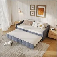 Gdood Polsterbett Tagesbett Daybett Ausziehbett (1-tlg), Schlafsofa, Mit Unterbett, zwei 90x200 cm, Lattenrost, Samt