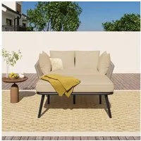 Celya Gartenlounge-Set Gartenlounges, Gartenmöbel Set 2 Personen, Loungemöbel, (Terrassenmöbel,Kissen sind abnehmbar und waschbar, Gartenlounge, Balkonmöbel-Set), Gartensofa mit 2 Kissen und 2 Polster,Sonnenliege im Außenbereich