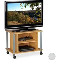 relaxdays TV-Regal TV Tisch mit Rollen und 2 Fächern, 1-tlg., Holzoptik