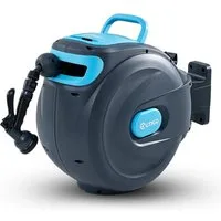 OUTIGO Schlauchtrommel Gartenschlauch tragbare Wasser Schlauchaufroller Schlauchbox, (25m/35m mit Multibrause, inkl. Wasserhahnanschluss), automatisch einziehbar, Wandbefestigung 180° schwenkbar