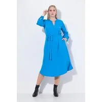 Ulla Popken Midikleid Midikleid V-Ausschnitt Bindegürtel Langarm Taschen