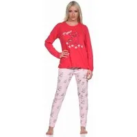 Normann Pyjama Süsser Damen Schlafanzug lang Pyjama mit Katzen - Motiv