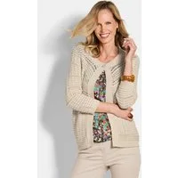 GOLDNER Strickjacke Elegante Strickjacke mit Rippenblende Strukturjacke mit Rundhals, Knopfverschluss und Langarm