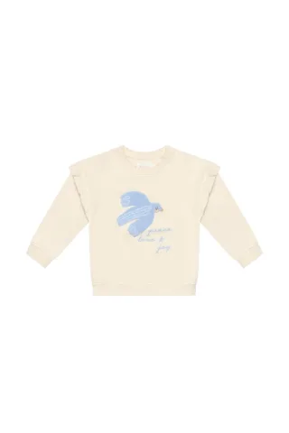 Leevje Oversized Sweatshirt 'peace, love & joy' mit Rüschendetails - light beige - 122/128
