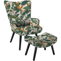 HomeMiYN Ohrensessel Relaxsessel Lehnstühle Patchwork Ohrensessel mit Hocker lesesessel, Chair