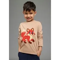 KIDSWORLD Langarmshirt Shirt mit großer Fuchs Frottee-Applikation hüftlange Basic-Passform, Langarm-Design, mit Stickerei