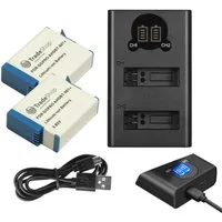 Trade-Shop 3in1 Set passend für GoPro Hero9 Hero10 Hero11 Hero12 Ladegerät + 2x Kamera-Akku Li-Ion 1900 mAh (3,85 V), Mit Micro-USB und USB-C