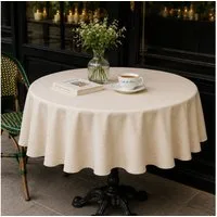 Simurq Tischdecke Rund 140 Leinenoptik Lotuseffekt Tischwäsche Wasserabweisend (Tischwäsche Wasserabweisend, Tischdecke Rund φ140cm), Tischdecke Abwaschbar Outdoor Wetterfest für Wohnzimmer Balkon Garten