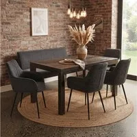 YOZI Essbank Essgruppe mit Sitzbank und 2/4 Stühlen, Dunkelgrau/Beige, Metallbeine (Set, Essbank und Stühle), Frei im Raum stellar