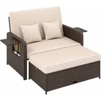 KOMFOTTEU Loungebett, 2-Sitzer Gartensofa Sonnenliege Doppelliege mit Liegefunktion