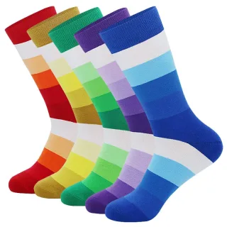 5Pairs Men's Striped Colorblock Dress Socks, Comfortable Funny Novelty Crew Socks Plus Size, Sweat Absorption Anti-frict