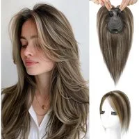 LuxusKollektion Echthaar-Extension Echthaar Topper Frauen 26 CM Schokoladenbraun mit blonden Strähnen