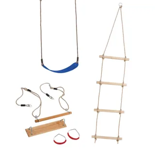 Spielturm Zubehör Set Swing - Kinderschaukel 67x14cm - Turngeräte Trapez & Strickleiter 145x30cm - Witterungsbeständig für Garten & Spielplatz - Wickey