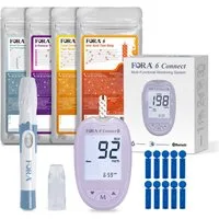FORA Cholesterin Messgerät 6 Connect, Blutzucker, Keton, Cholesterin, Harnsäure, Hämoglobin, Hämatokrit Test, All-in-One Gesundheits Messgerät für die Familie